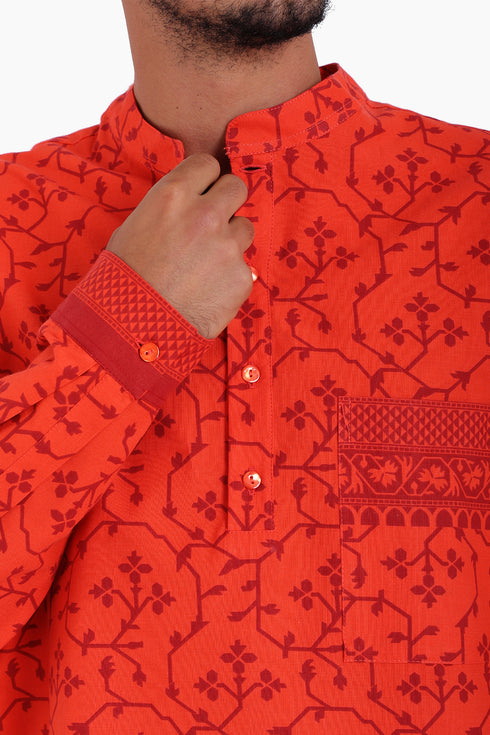 Long sleeves shirt in printed cotton with round collar